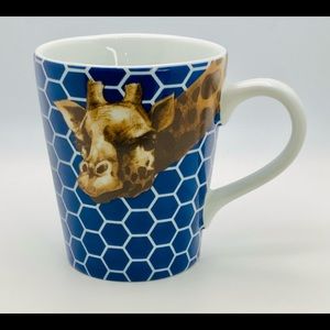 World Market Giraffe Ceramic Coffee Mug Blue Honeycomb Geometric Pattern Cup Mug